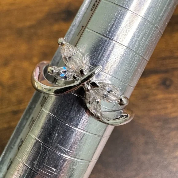 Silver Crystal Butterfly Ring size 5 Hallmarked 925 RSC - Picture 3 of 11